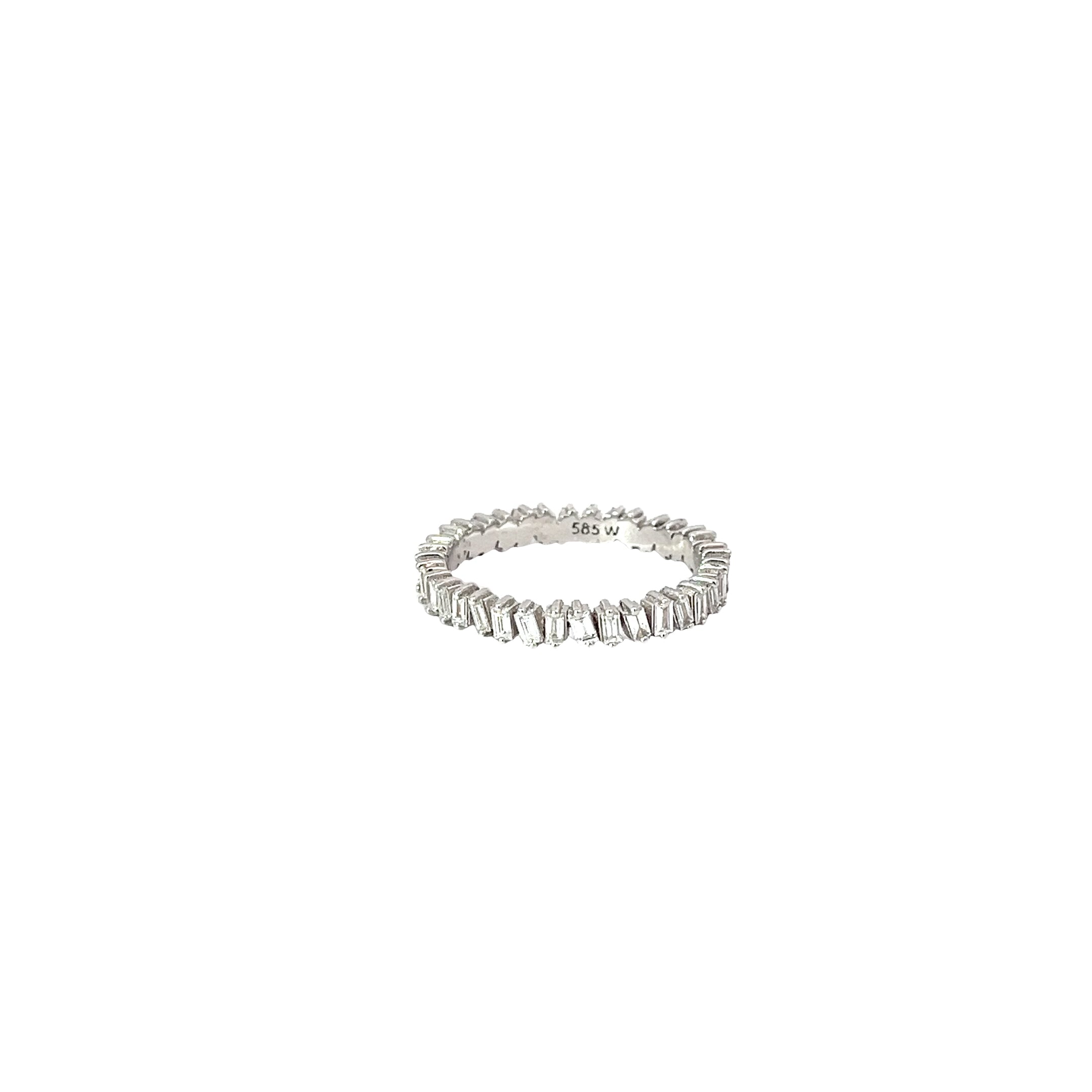 14k white gold .75ct F SI1 Baguette shaped diamond eternity ring