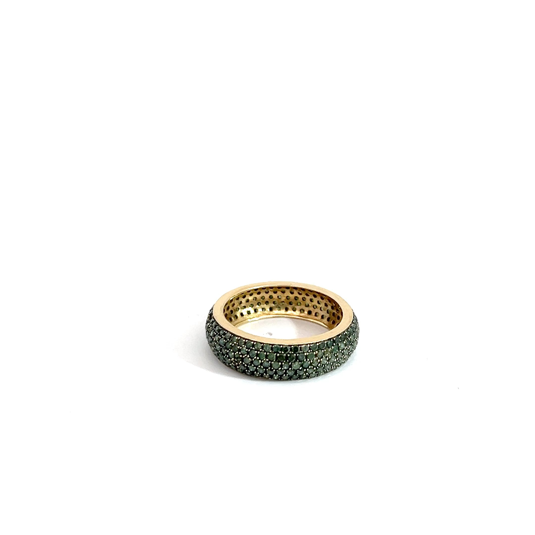 14k Yellow Gold 2.00ct Round Green Irradiated Diamond on Pave Eternity Ring Size 7  5.6 mm