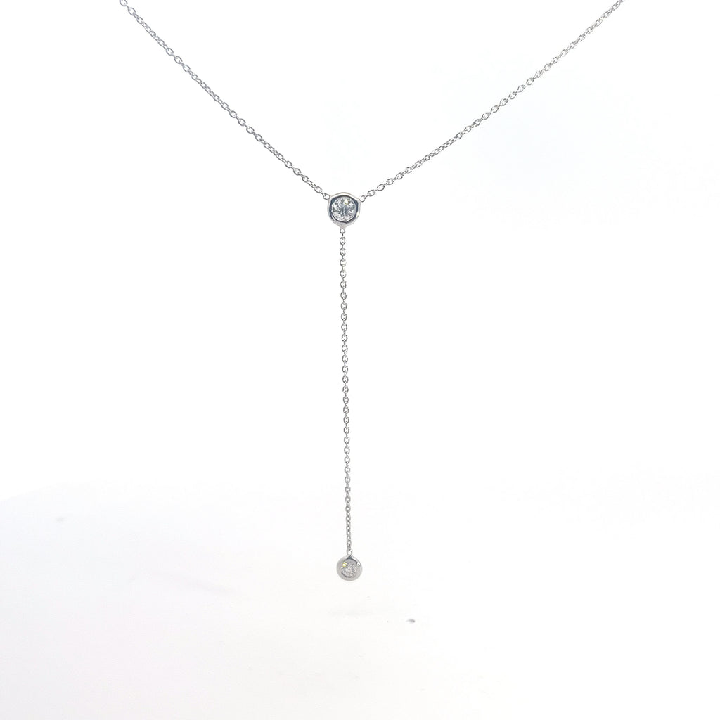 18k White Gold .25ct E VS2 Round Diamond Bezel Set Drop Necklace