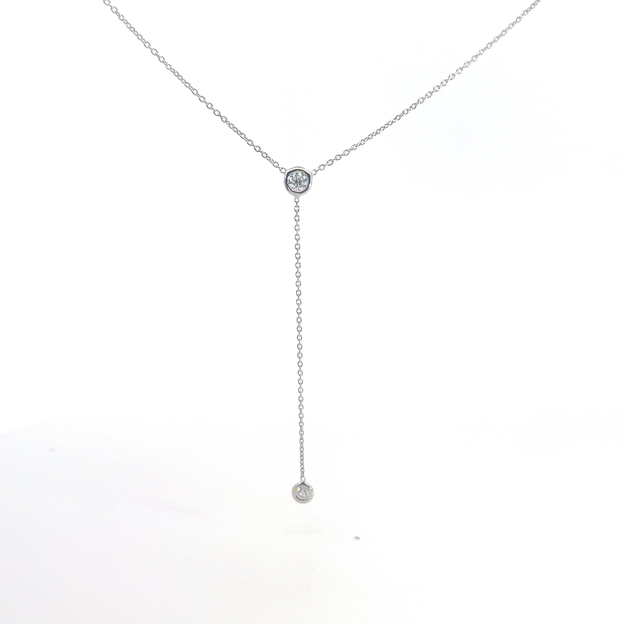 18k White Gold .25ct E VS2 Round Diamond Bezel Set Drop Necklace