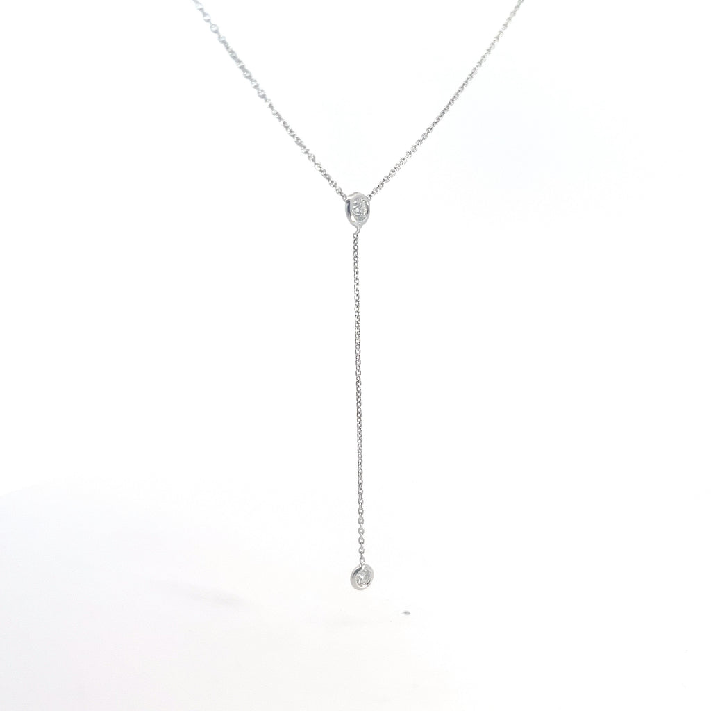 18k White Gold .25ct E VS2 Round Diamond Bezel Set Drop Necklace