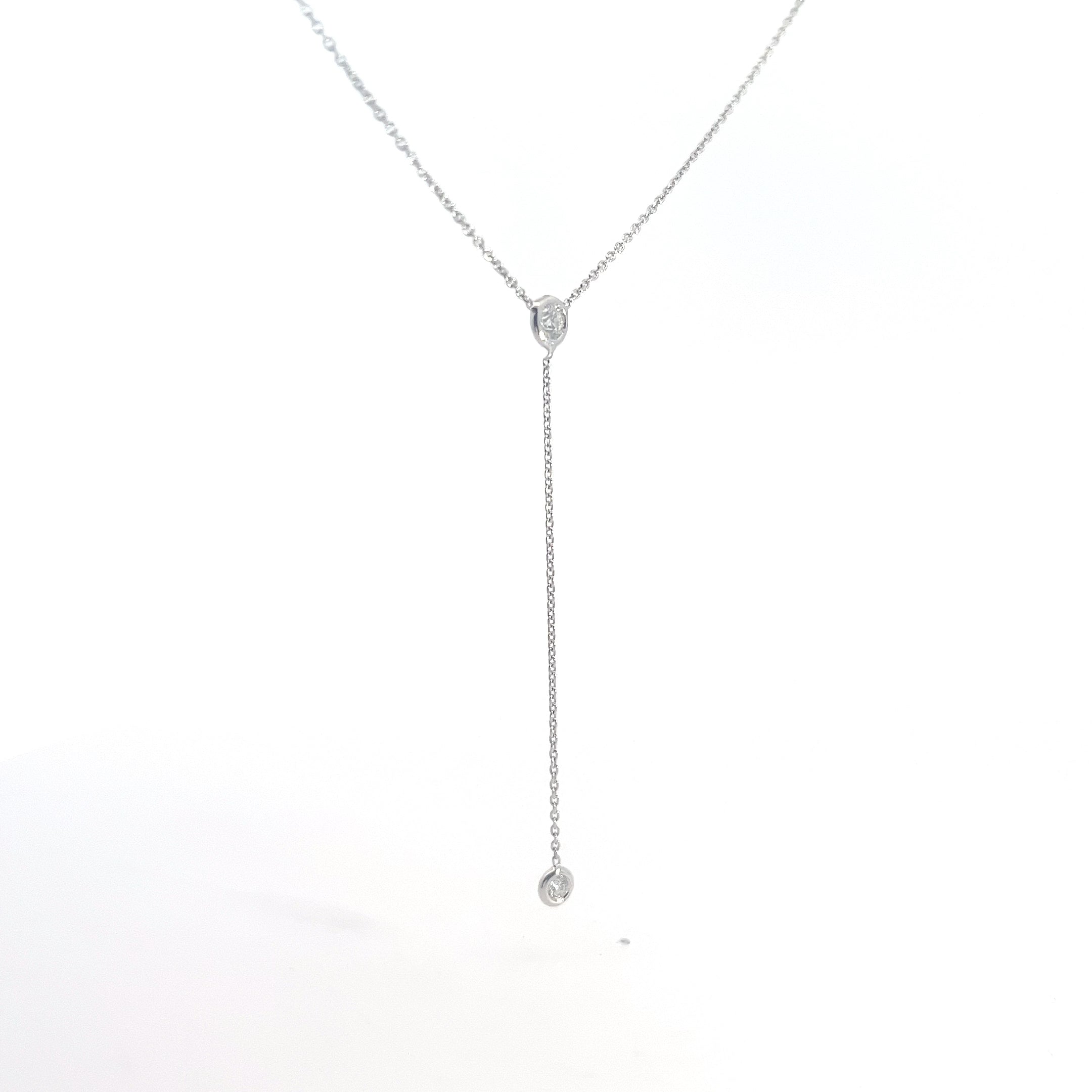 18k White Gold .25ct E VS2 Round Diamond Bezel Set Drop Necklace