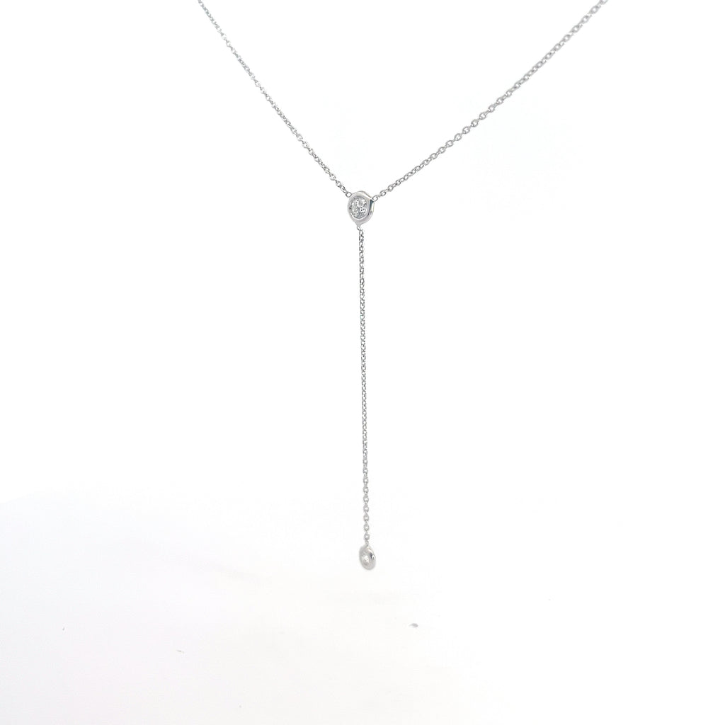 18k White Gold .25ct E VS2 Round Diamond Bezel Set Drop Necklace