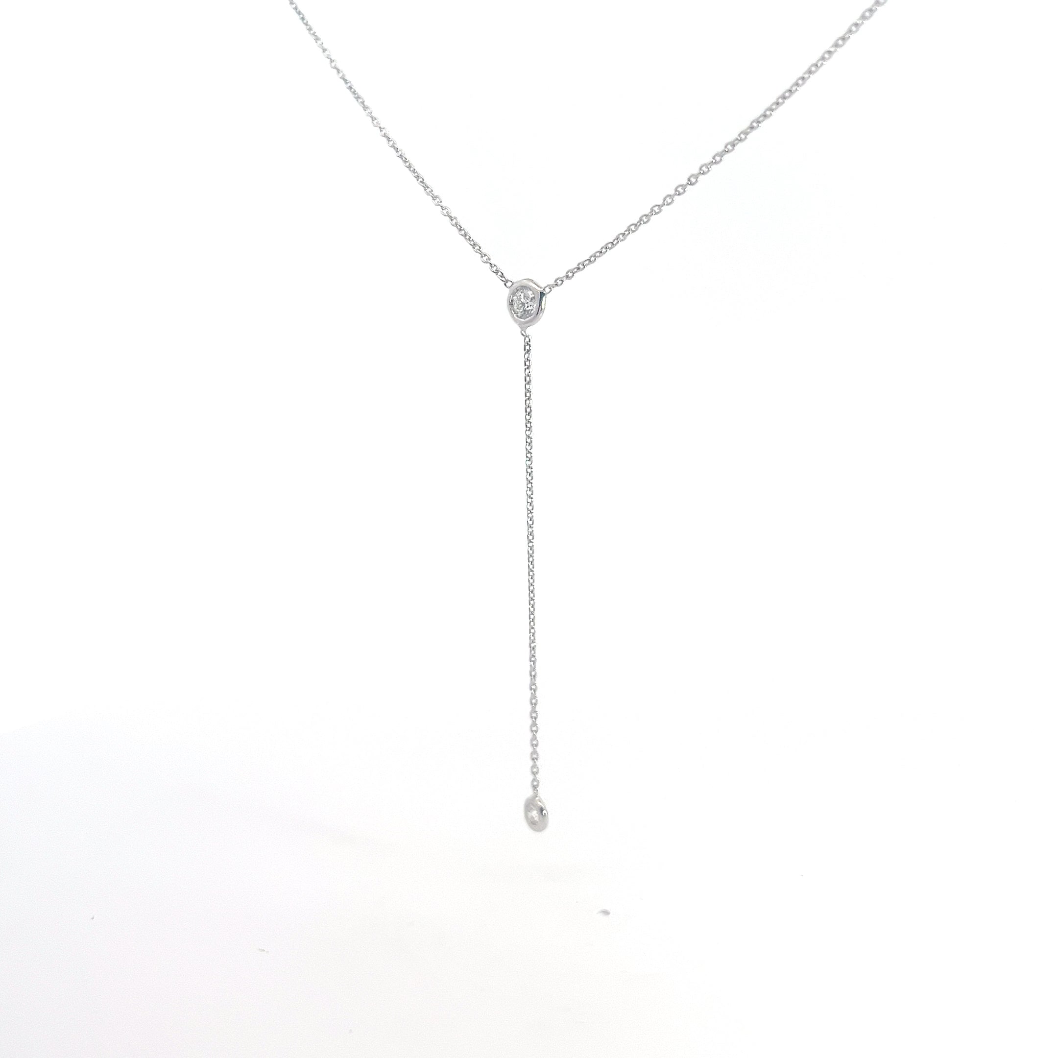 18k White Gold .25ct E VS2 Round Diamond Bezel Set Drop Necklace