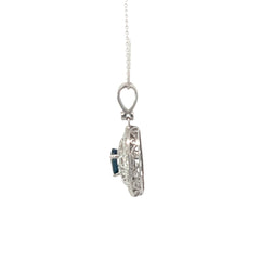 14k White Gold 1.00ct Oval  Blue Sapphire and .50ct  F VS2 Round Diamond Necklace