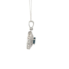 14k White Gold 1.00ct Oval  Blue Sapphire and .50ct  F VS2 Round Diamond Necklace
