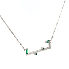 14k White Gold Love (in Arabic Letters) with Emerald Princess Cut and Emerald Shape Necklace