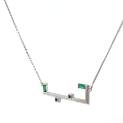 14k White Gold Love (in Arabic Letters) with Emerald Princess Cut and Emerald Shape Necklace