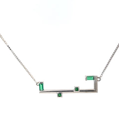 14k White Gold Love (in Arabic Letters) with Emerald Princess Cut and Emerald Shape Necklace