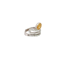18k White Gold 1.00ct F VS2 Round Diamond and .30ct  Orange Sapphires Snake ring