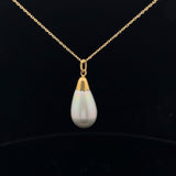 14k Yellow Gold Gray Tear Drop Pearl Necklace