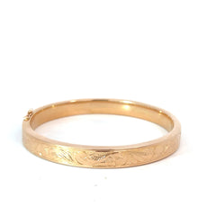 14k Yellow Gold 14.5 Gram Vintage Engraved Bangle 9mm Size 7 1/2