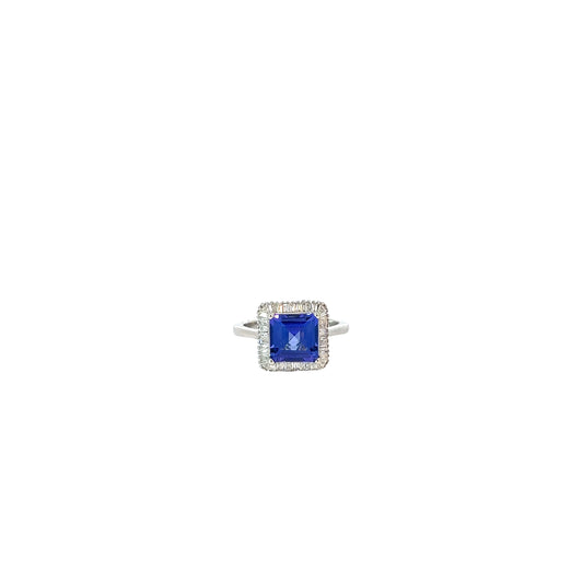 Platinum 3.20ct AAA Asscher Tanzanite and Surrounded by .37ct F VS2 Baguette Diamond Ring