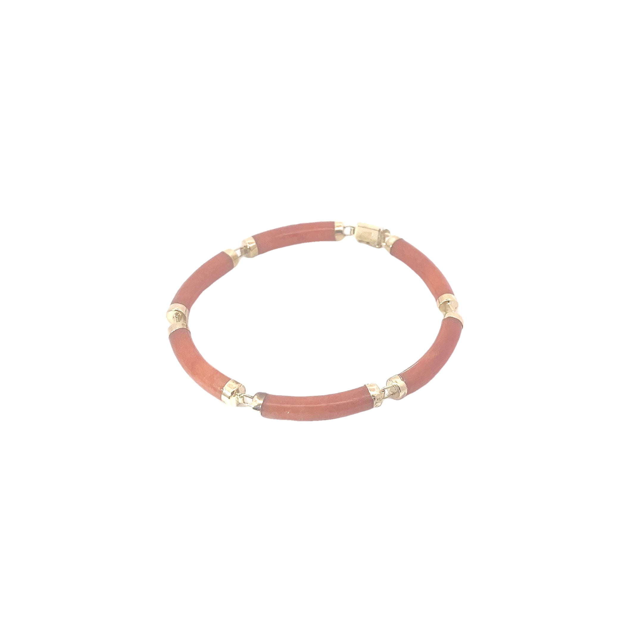 14k Yellow Gold Red Jade Chinese Good Fortune Bracelet