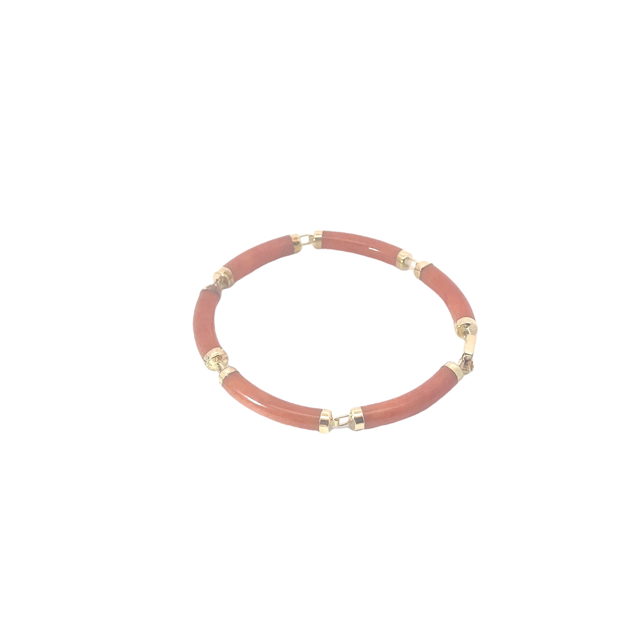 14k Yellow Gold Red Jade Chinese Good Fortune Bracelet