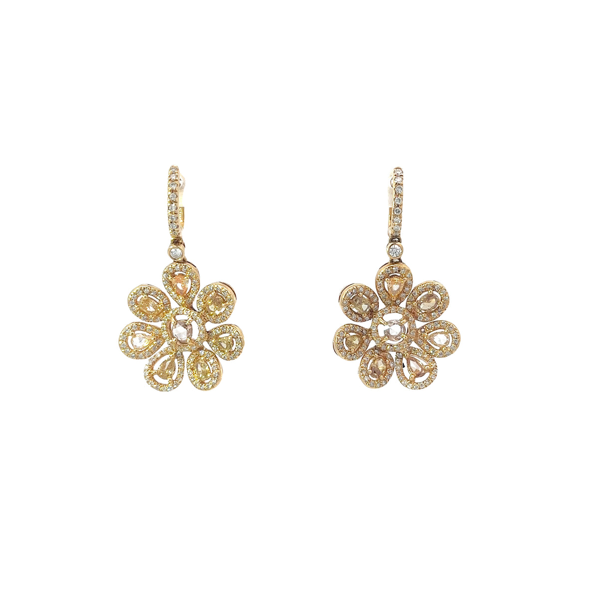 Ladies 18K Yellow Gold Colored Diamond Earrings
