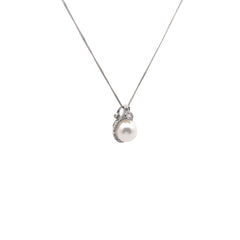 14k white gold .20ct F VS2 Round Diamond and Fresh Water Pearl 11mm Necklace
