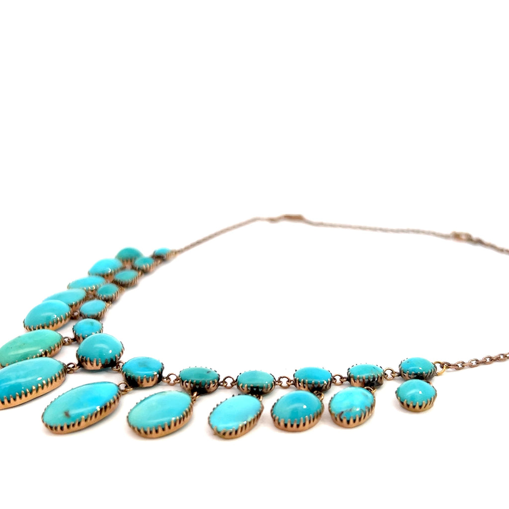 14k Rose Gold Vintage Approx. 65.00ct (25) Perfectly Matching Persian Turquoise Necklace