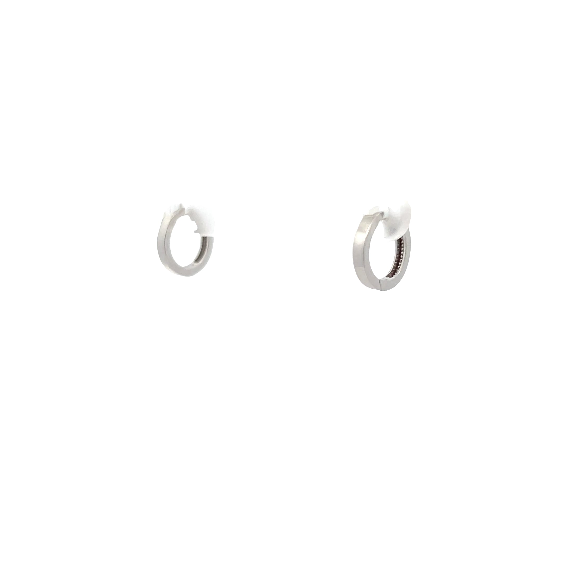 14k White Gold Square Tube Round Huggies Earrings 10.70 mm