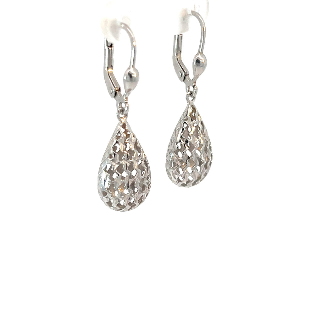 14k White Gold 2.30 gram Tear Drop Dangle Earrings