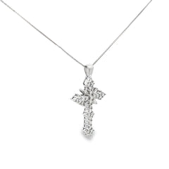 14k White Gold .58ct G VS2 Round and Baguette Diamond Cross 1"x1/2"