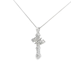 14k White Gold .58ct G VS2 Round and Baguette Diamond Cross 1"x1/2"