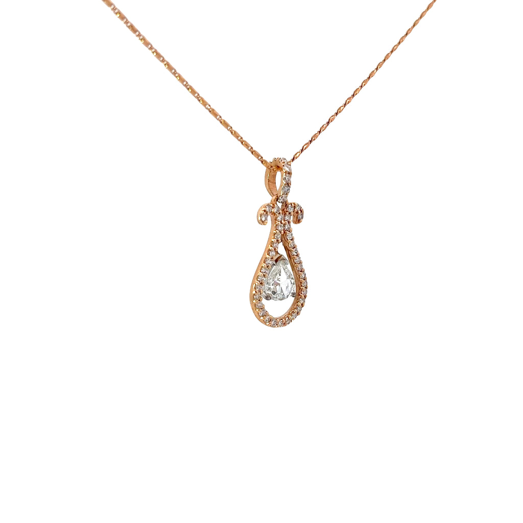 14k Rose Gold .52 F VS2 Pear Shape Diamond and .50ct F VS2 Round Diamond  Drop Necklace