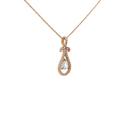 14k Rose Gold .52 F VS2 Pear Shape Diamond and .50ct F VS2 Round Diamond  Drop Necklace