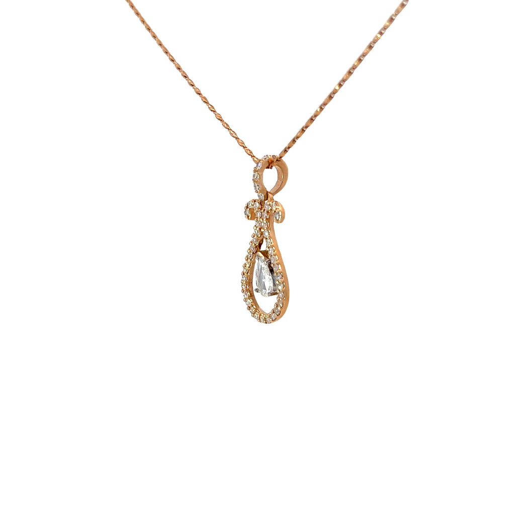 14k Rose Gold .52 F VS2 Pear Shape Diamond and .50ct F VS2 Round Diamond  Drop Necklace