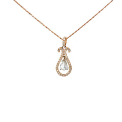 14k Rose Gold .52 F VS2 Pear Shape Diamond and .50ct F VS2 Round Diamond  Drop Necklace