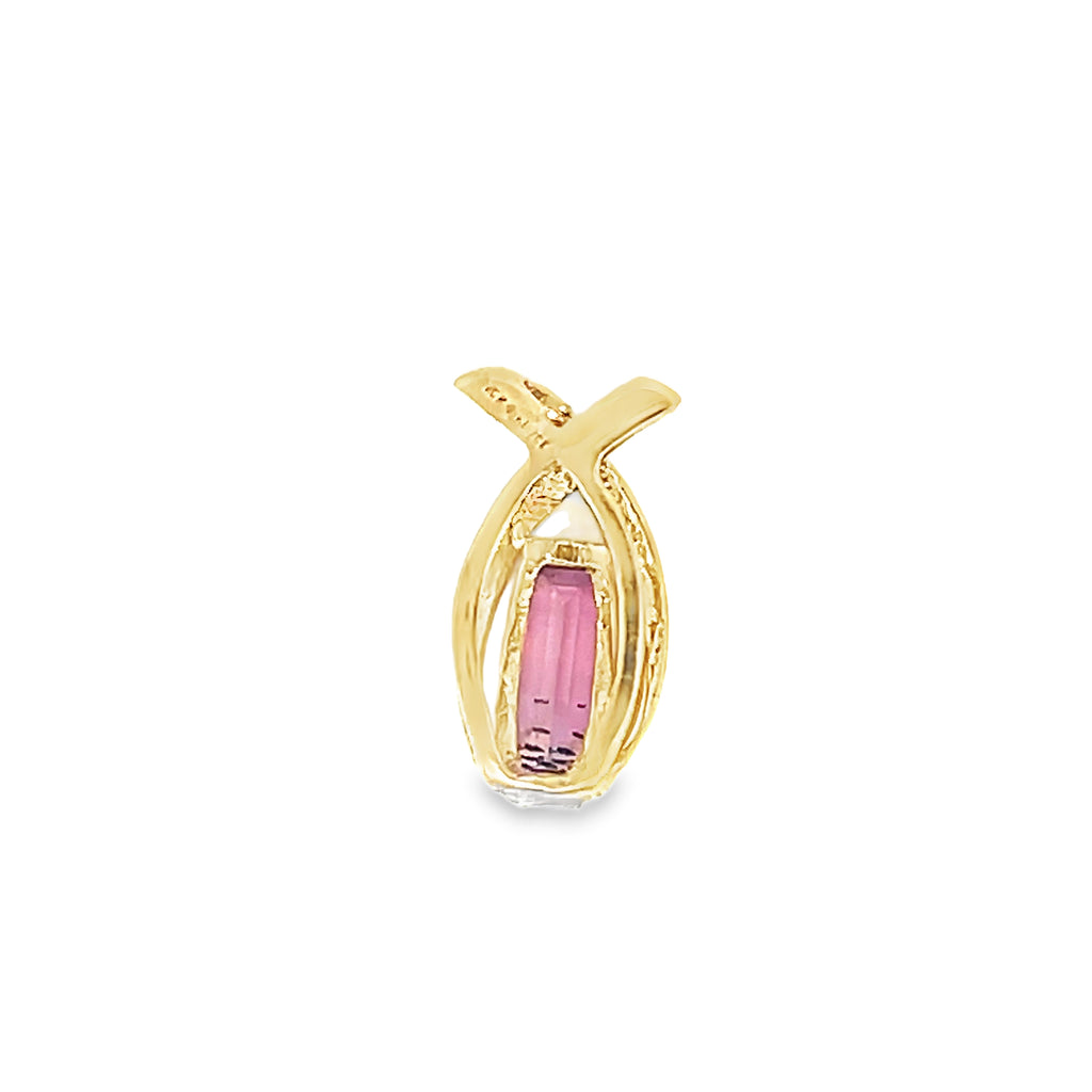 14k Yellow Gold Pink Tourmaline Slip Cut Slide Pendant