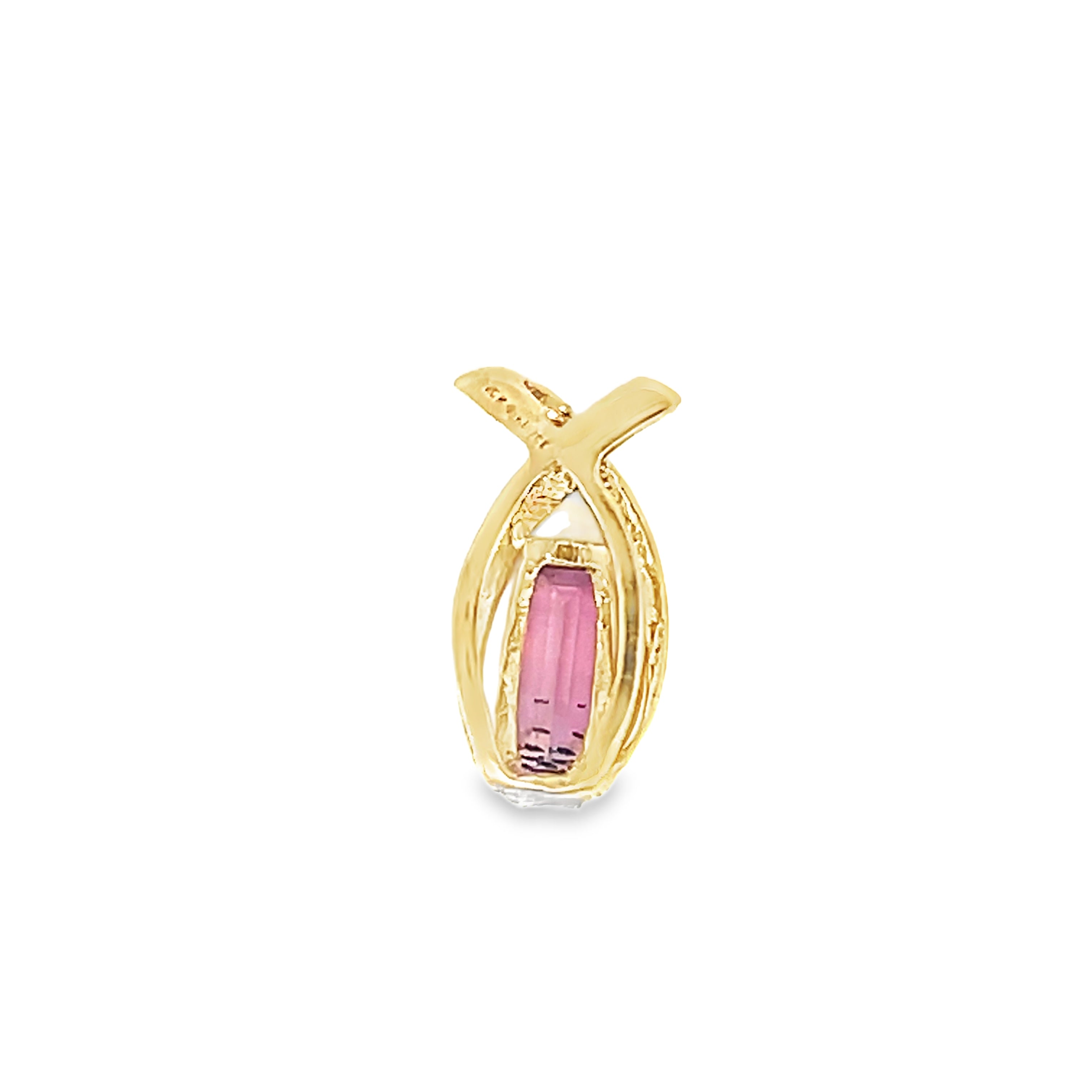 14k Yellow Gold Pink Tourmaline Slip Cut Slide Pendant