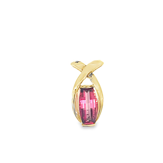 14k Yellow Gold Pink Tourmaline Slip Cut Slide Pendant