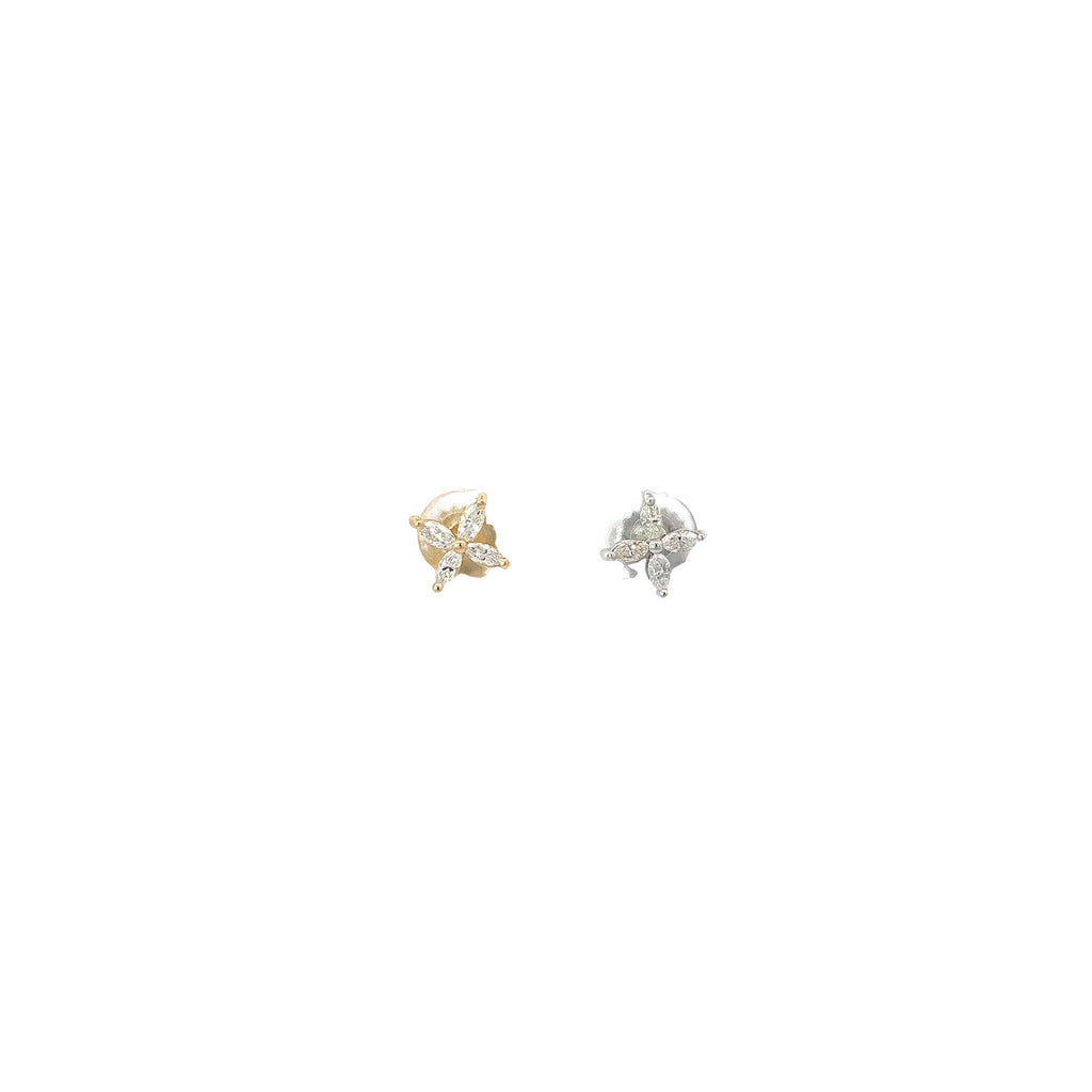 14k Yellow Gold .65ct F VS2 Marquise Diamond Flower Stud Earrings