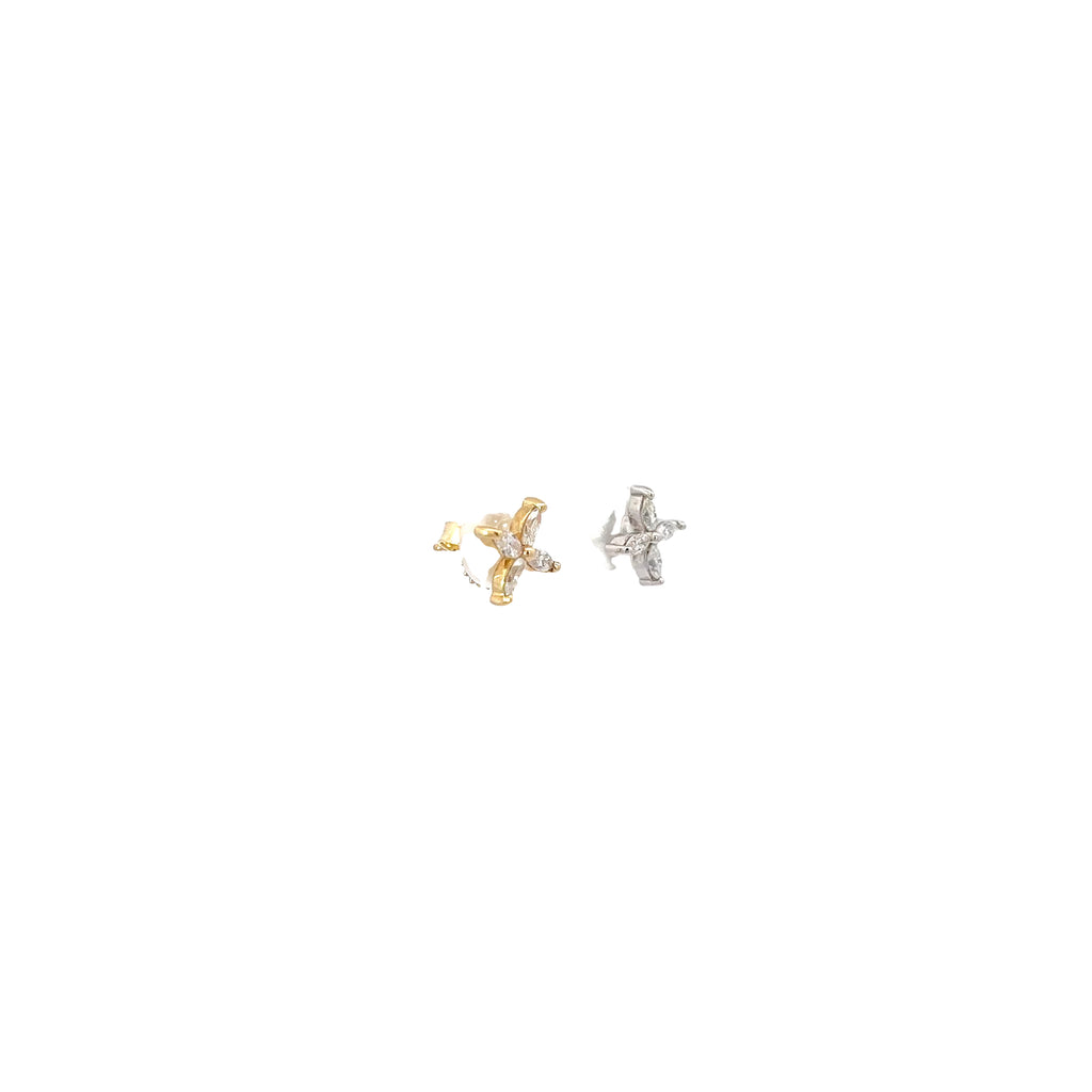 14k Yellow Gold .65ct F VS2 Marquise Diamond Flower Stud Earrings