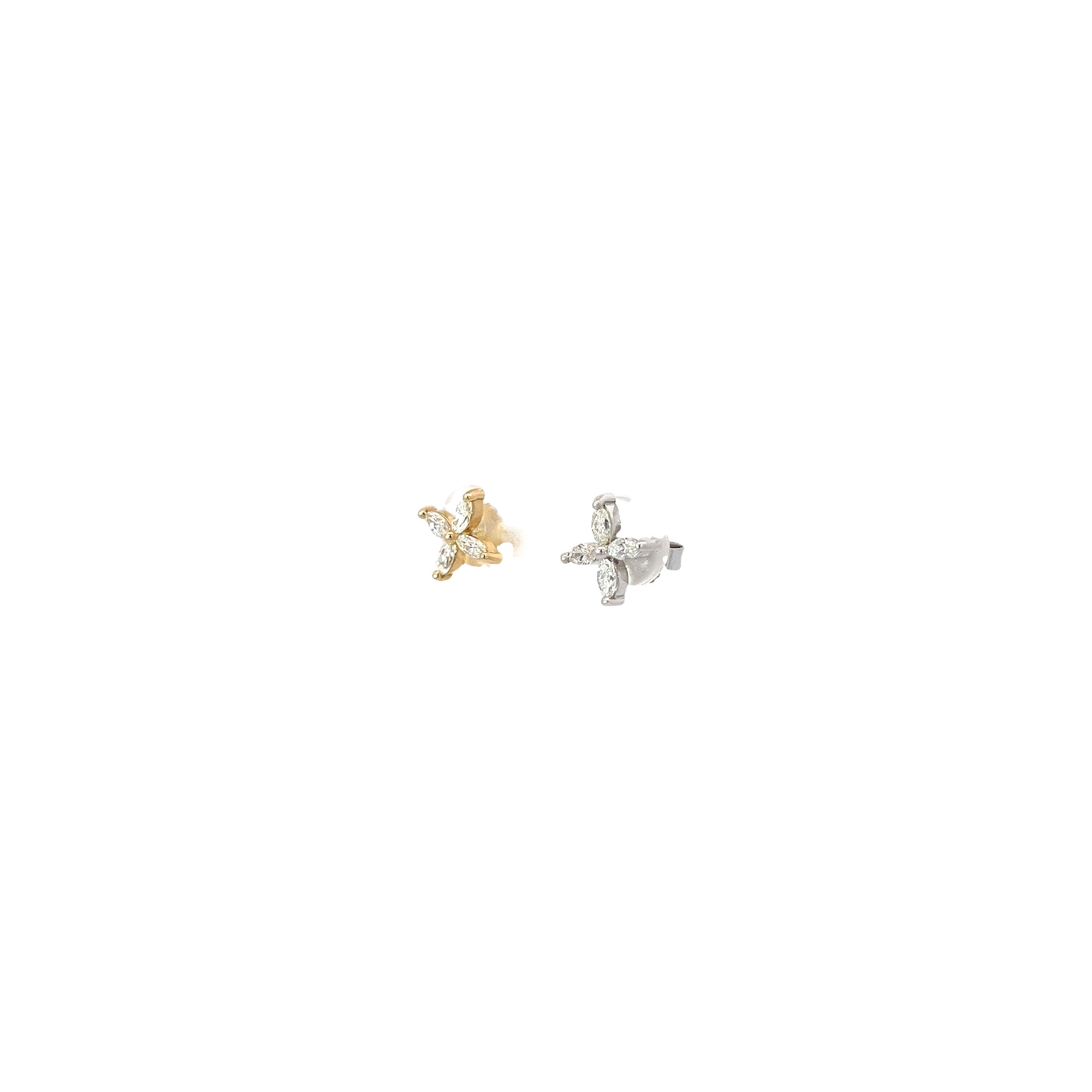 14k Yellow Gold .65ct F VS2 Marquise Diamond Flower Stud Earrings