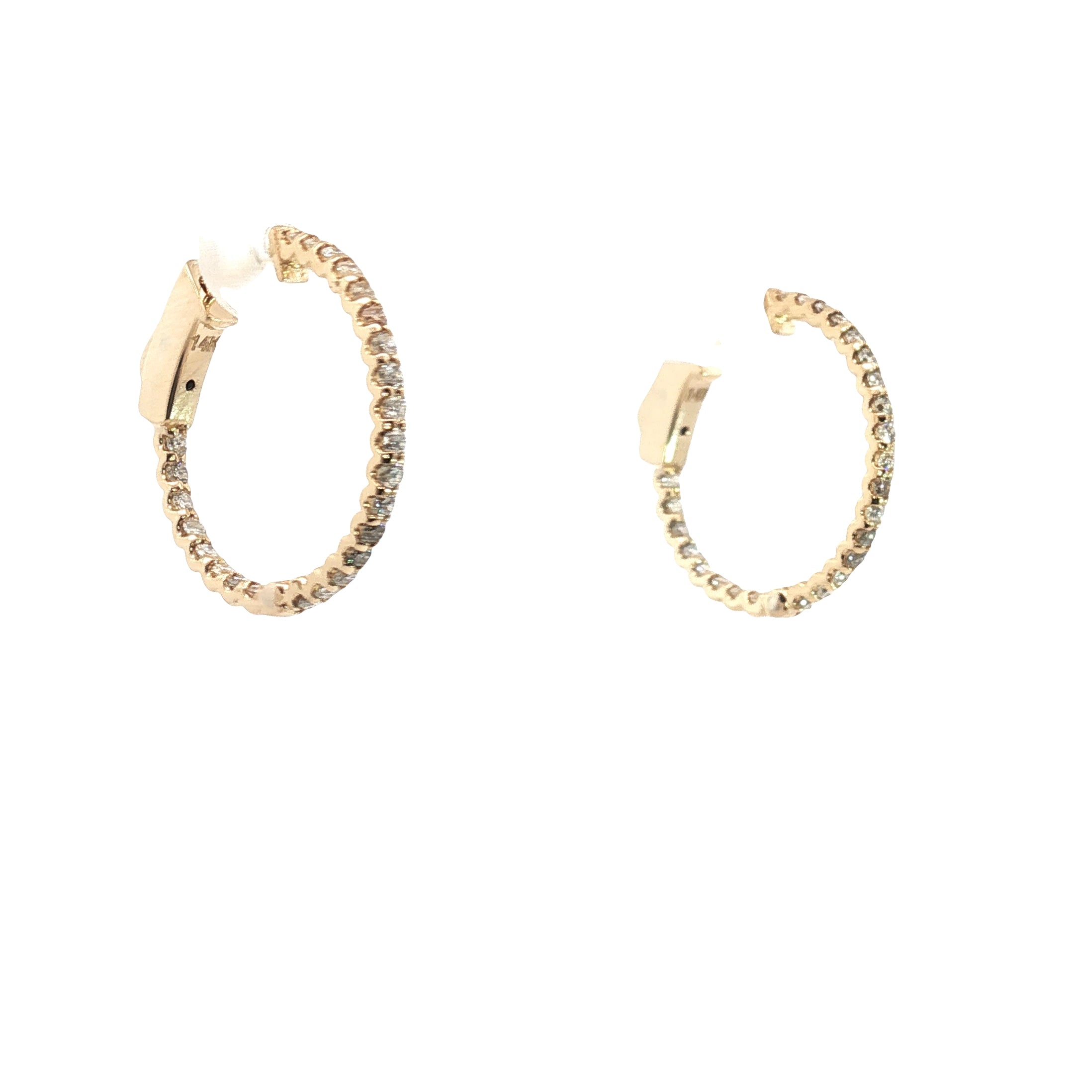 14k Yellow Gold .50ct F VS2 Round Diamond Thin Hoop Earrings 3/4" 1.2mm