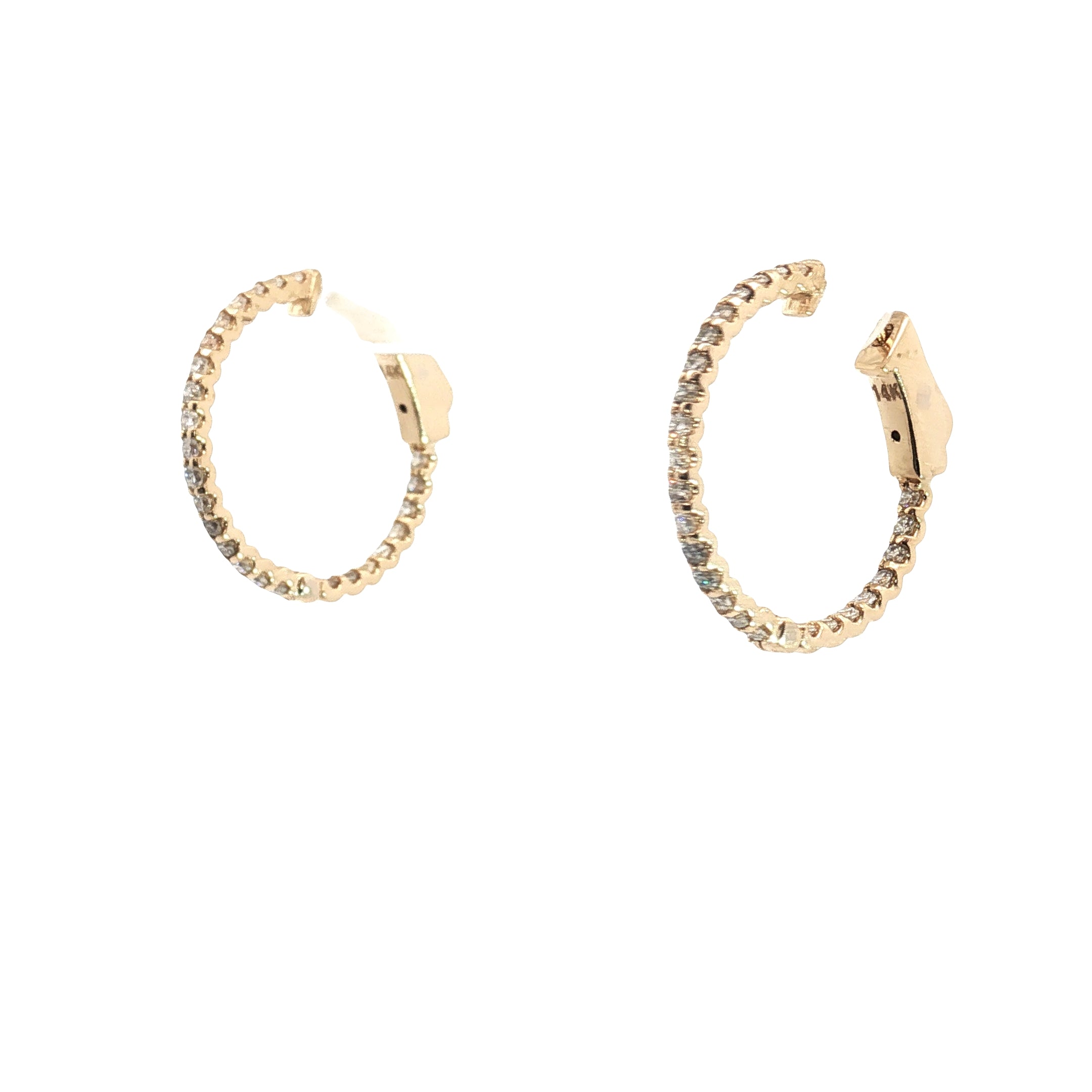 14k Yellow Gold .50ct F VS2 Round Diamond Thin Hoop Earrings 3/4" 1.2mm