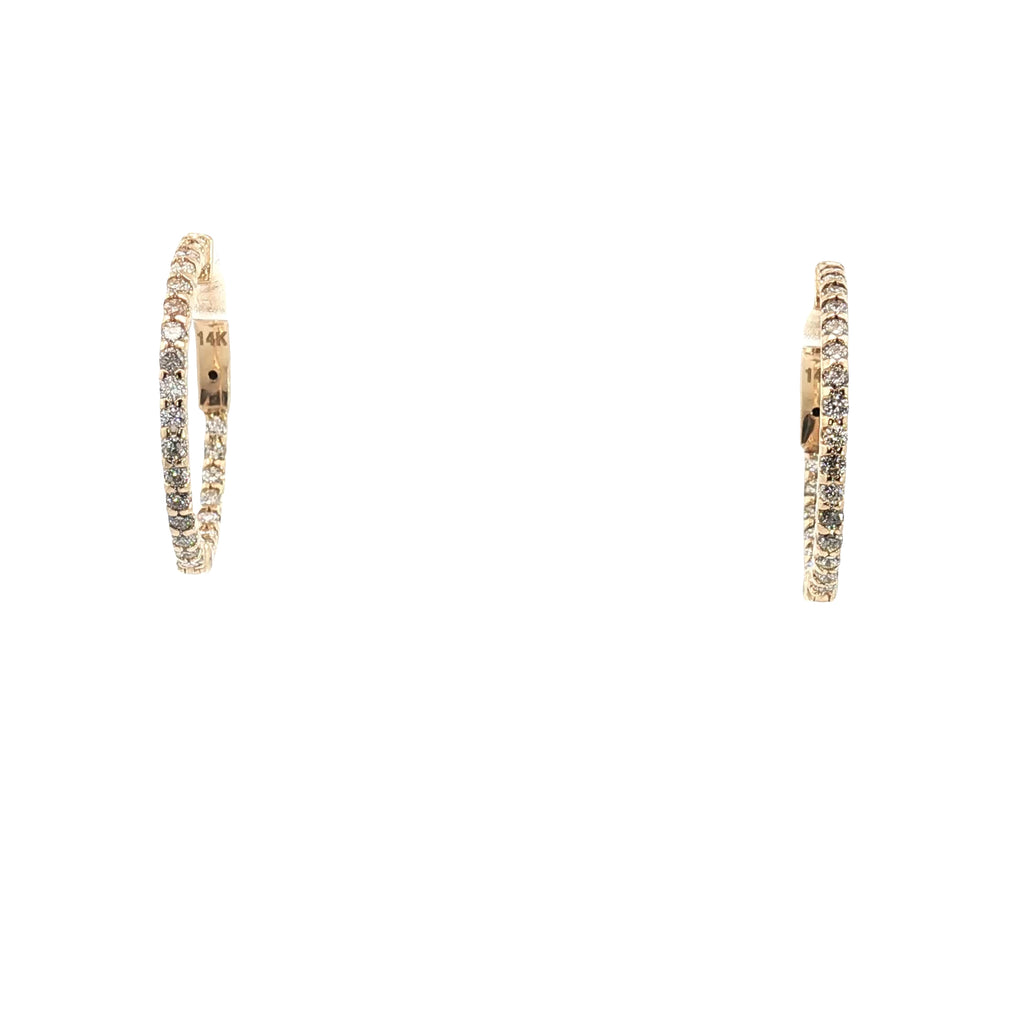 14k Yellow Gold .50ct F VS2 Round Diamond Thin Hoop Earrings 3/4" 1.2mm