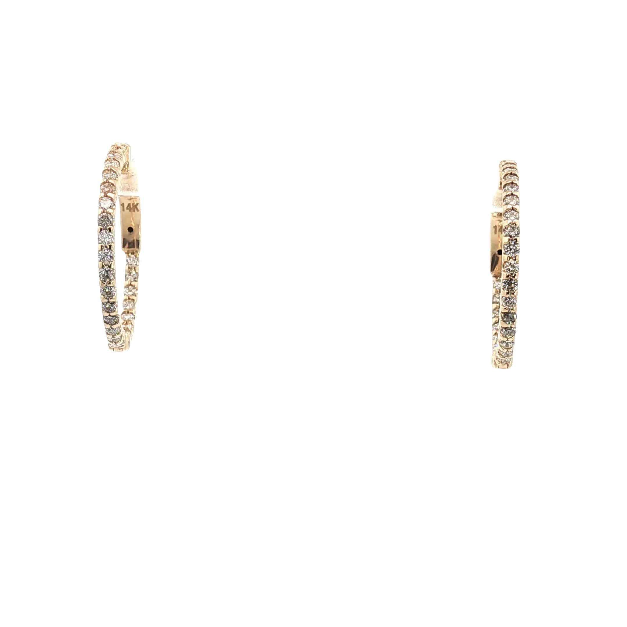 14k Yellow Gold .50ct F VS2 Round Diamond Thin Hoop Earrings 3/4" 1.2mm