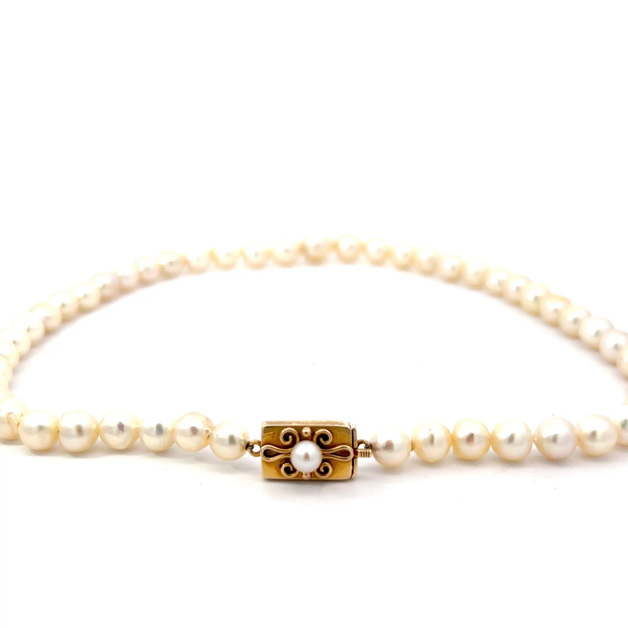 14k Yellow Gold Graduated Salt Water Pearl Chocker Necklace 15"inch
