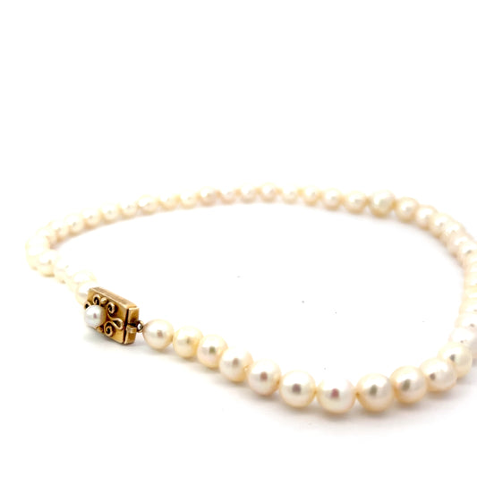 14k Yellow Gold Graduated Salt Water Pearl Choker Necklace 15"