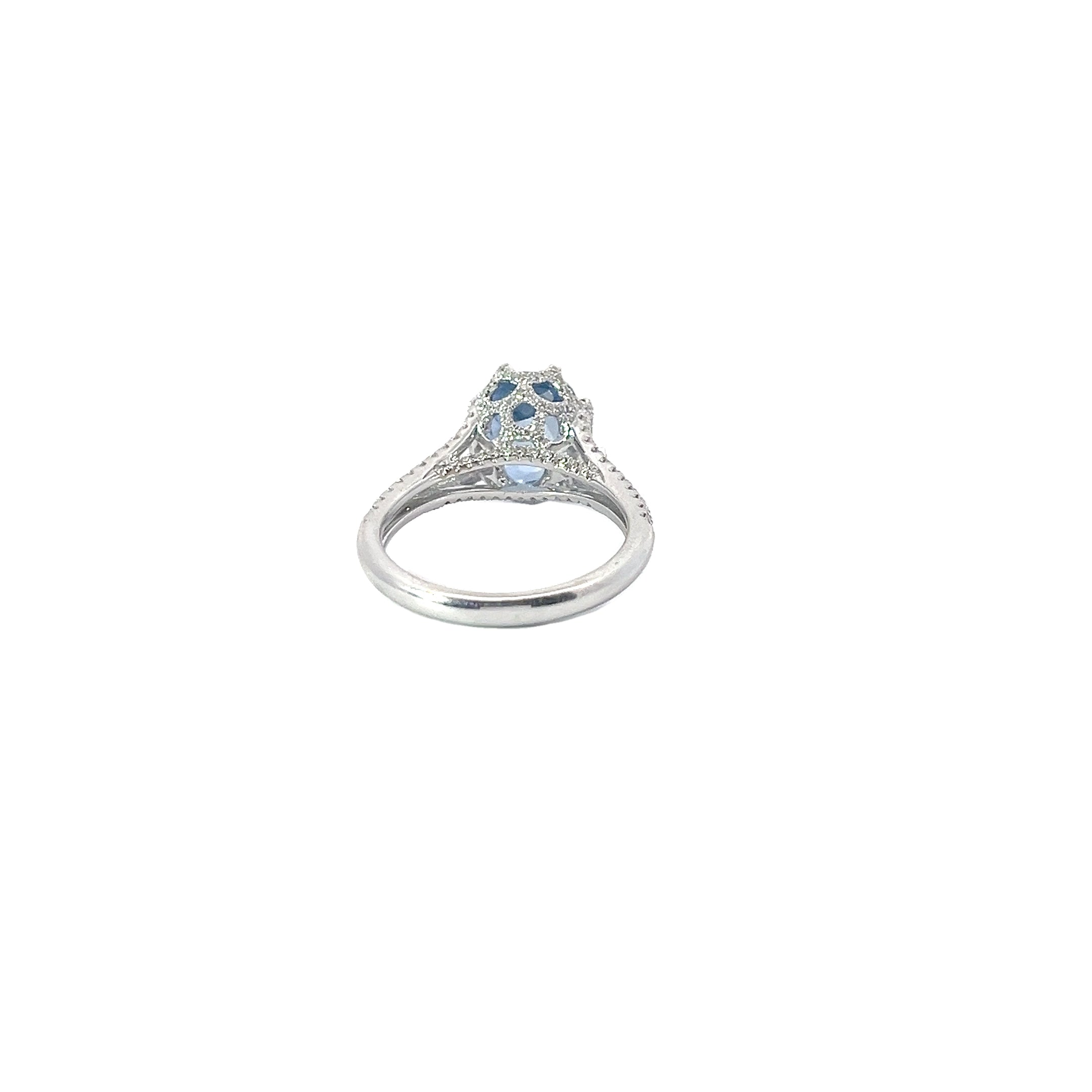18k White Gold 4.14ct Cushion Blue Sapphire No Heat and .65ct Round Diamond Ring Certified By GIA #2235097997