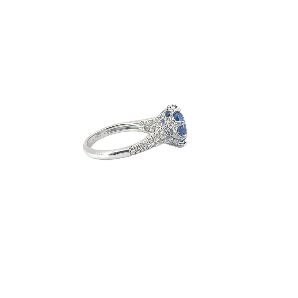 18k White Gold 4.14ct Cushion Blue Sapphire No Heat and .65ct Round Diamond Ring Certified By GIA #2235097997