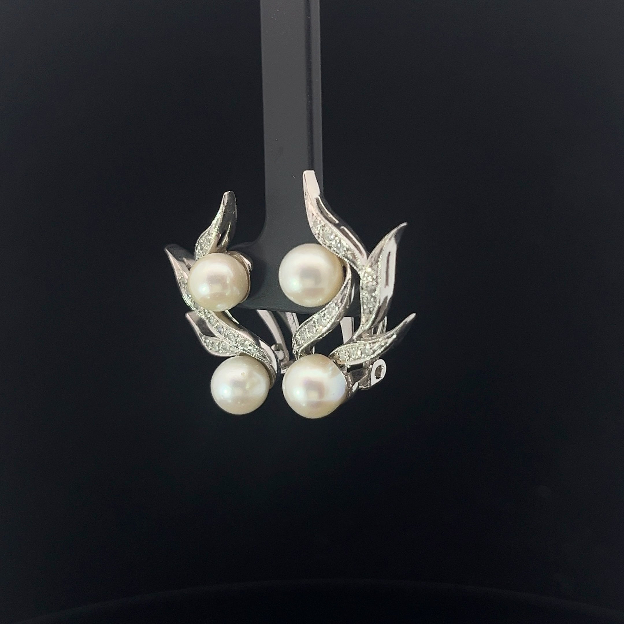 Vintage 14k White Gold .33ct G SI1 Round Diamond and Fresh Water White 7mm Pearl Earrings