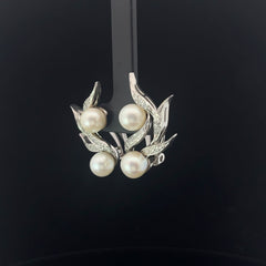 Vintage 14k White Gold .33ct G SI1 Round Diamond and Fresh Water White 7mm Pearl Earrings