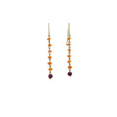 14k Yellow Gold Mexican Opal and Garnet Drop Earrings