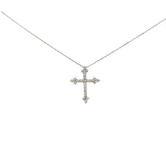 14k White Gold .75ct F VS2 Round Diamond Cross Necklace