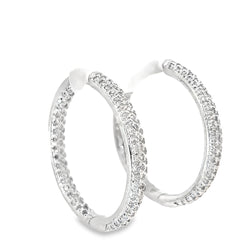 14k White Gold 1.50ct G SI2 Round Diamond Inside/Out Pave Hoop Earrings 3.5mm