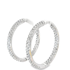 14k White Gold 1.50ct G SI2 Round Diamond Inside/Out Pave Hoop Earrings 3.5mm